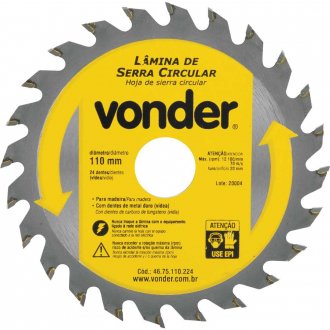 L�mina de serra circular com dentes de metal duro/v�dea, 110 mm x 20 mm, 24 dentes, VONDER
