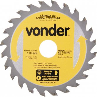Jogo de l�minas de serra circular com dentes de metal duro/v�dea, 110 mm x 20 mm x 24 dentes VONDER