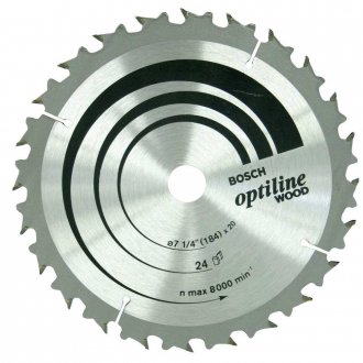 L�mina de serra circular com dentes de metal duro/v�dea, 184 mm x 20 mm, 24 dentes, BOSCH