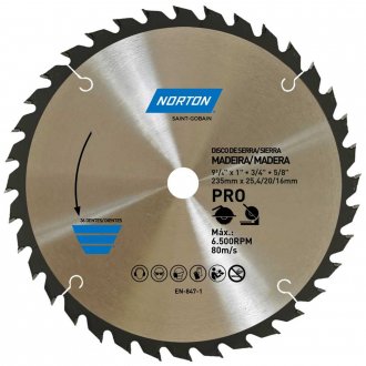 L�mina de serra circular, 235 mm, furo 25,4 mm/20 mm/16 mm, 36 dentes, 70184632477 NORTON
