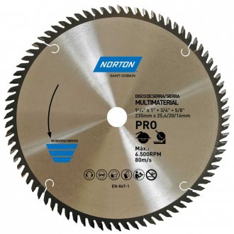 L�mina de serra circular, 235 mm, furo 25,4 mm/20 mm/16 mm, 80 dentes, 70184632480 NORTON