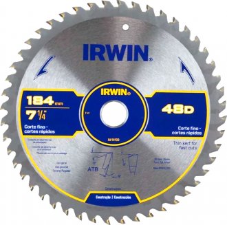 L�mina de serra circular com dentes de metal duro, 184 mm x 20 mm, 48 dentes, IW14109 IRWIN
