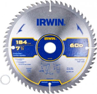 L�mina de serra circular com dentes de metal duro, 184 mm x 20 mm, 60 dentes, IW14110 IRWIN