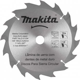 L�mina de serra circular com dentes de metal duro, 185 mm x 20 mm, 16 dentes, MAKITA