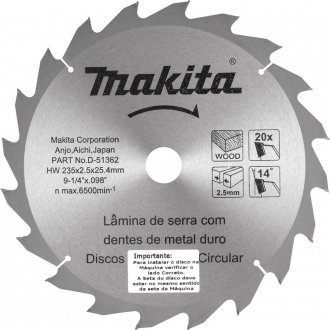 L�mina de serra circular com dentes de metal duro, 235 mm x 25 mm, 20 dentes, MAKITA