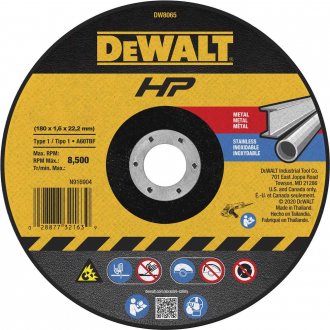 Disco de corte fino 180 mm x 1,6 mm x 22,23 mm, DW8065-AR DEWALT