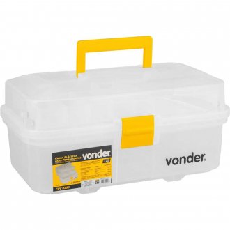 Caixa pl�stica para ferramentas, transparente e amarela, com 2 bandejas, CPV 0350, VONDER