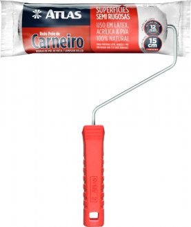 Rolo de l� de carneiro para pintura, 15 cm, com cabo, ATLAS