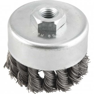 Escova copo em a�o tran�ado, 75 mm, M14, fio 0,6 mm, 8.500 rpm, ABRASFER