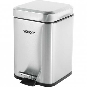 Lixeira retangular, 3 litros, inox, cinza, VONDER