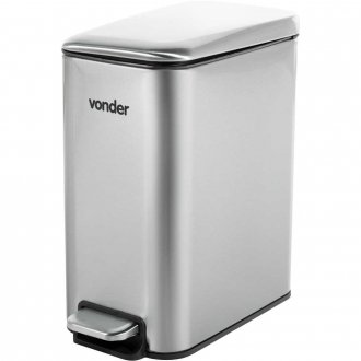 Lixeira retangular, 5 litros, inox, cinza, VONDER