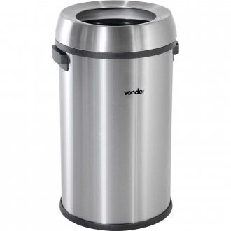 Lixeira redonda, sem tampa, 65 litros, inox, cinza, VONDER