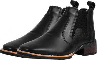 Botina de couro liso preto, com el�stico, tipo campeira, solado de borracha, n� 40, Biz�o, 1029 CADORI