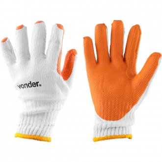 Luva de malha com l�tex, MLV 9001, cor laranja, tamanho 9, VONDER