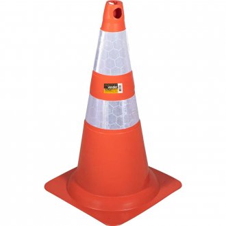 Cone de sinaliza��o com 75 cm flex�vel, branco e laranja, em PVC, VONDER