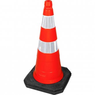 Cone pl�stico com 75 cm, base em PVC, refletivo branco e laranja, VONDER