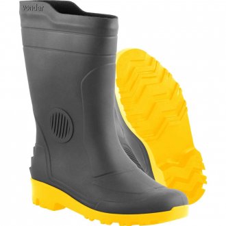 Bota de PVC preta e amarela, cano m�dio, sem forro, 45/46, VONDER PLUS