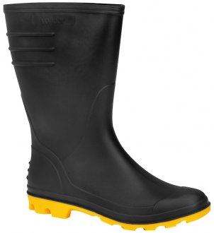 Bota de PVC preta com solado amarelo, 40, cano m�dio, sem forro, VONDER