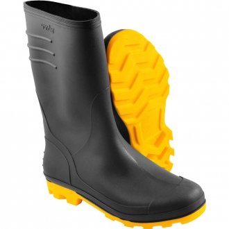 Bota de PVC preta com solado amarelo, 42, cano m�dio, sem forro, VONDER