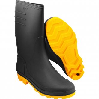 Bota de PVC preta com solado amarelo, 36, cano m�dio, com forro, VONDER