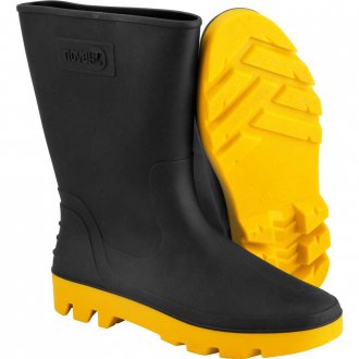 Bota de PVC preta com amarelo, cano m�dio, sem forro, 43, NOVE54