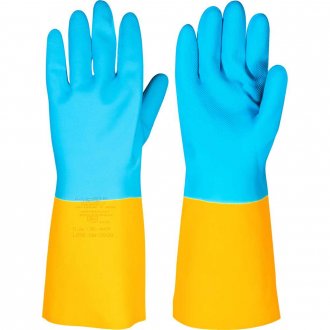 Luva de l�tex/neoprene, pequena, amarela e azul, LNV 100, VONDER