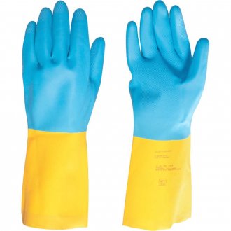 Luva de l�tex/neoprene, m�dia, amarela e azul, LNV 200, VONDER