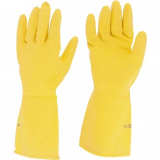 Luva de l�tex, tamanho M, cor amarela, antiderrapante, com forro, modelo Top, SANRO