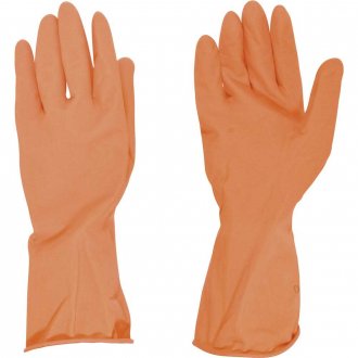 Luva de l�tex, tamanho M, cor laranja, antiderrapante, com forro, modelo Plus, SANRO