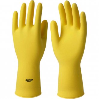 Luva de l�tex, tamanho P, cor amarela, antiderrapante, com forro, modelo Light, SANRO