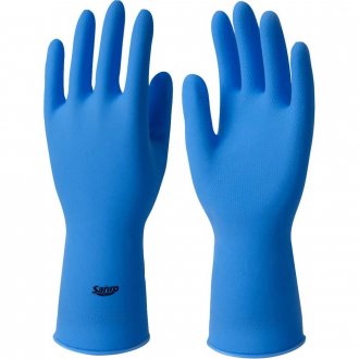 Luva de l�tex, tamanho P, cor azul, antiderrapante, com forro, modelo Light, SANRO