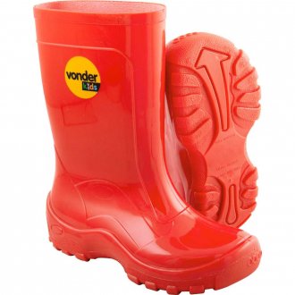 Bota infantil de PVC, vermelha, com forro, 22/23, VONDER