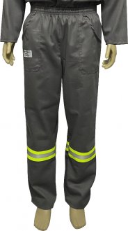 Cal�a de seguran�a para eletricista, cinza com faixa refletiva verde, tamanho G, 9435, UNIFORMANN