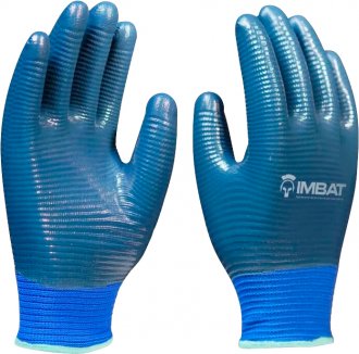 Luva de seguran�a, tamanho 10 (GG), suporte t�xtil de fibras sint�ticas com revestimento nitr�lico, azul, LV-S-BONAZ IMBAT