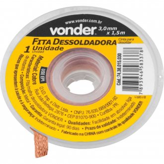 Fita malha dessoldadora 3,0 mm x 1,5 m,VONDER