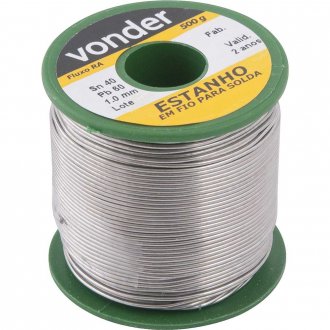 Estanho em fio, com fluxo, 1,0 mm, 40 x 60,com 500 g,VONDER