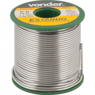 Estanho em fio, com fluxo, 1,5 mm, 40 x 60,com 500 g,VONDER
