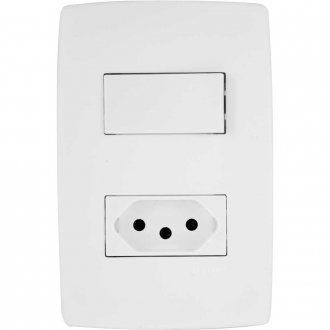 Interruptor de embutir linha Pial Plus, 1 tecla simples + tomada 2 pinos + terra, 615074, PIAL