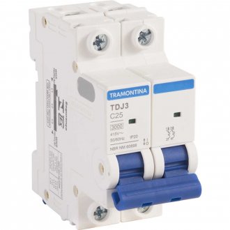 Mini disjuntor 2 polos, 25 A, 3 kA, TDJ3, 58012107 TRAMONTINA ELETRIK