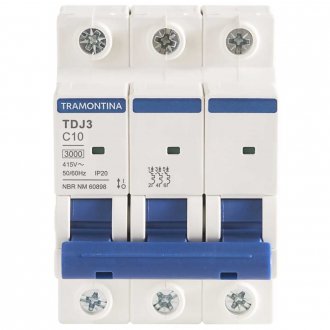 Mini disjuntor 3 polos, 10 A, 3 kA, TDJ3, 58013104 TRAMONTINA ELETRIK