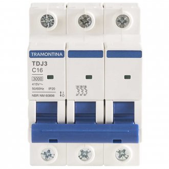 Mini disjuntor 3 polos, 16 A, 3 kA, TDJ3, 58013105 TRAMONTINA ELETRIK