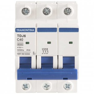 Mini disjuntor 3 polos, 40 A, 6 kA, TDJ6, 58013139 TRAMONTINA ELETRIK