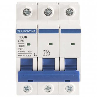 Mini disjuntor 3 polos, 50 A, 6 kA, TDJ6, 58013140 TRAMONTINA ELETRIK