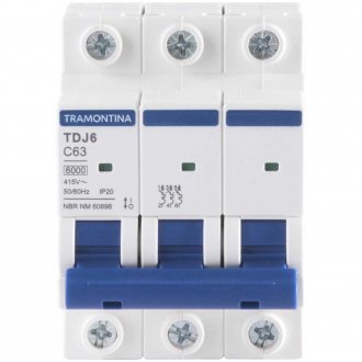 Mini disjuntor 3 polos, 63 A, 6 kA, TDJ6, 58013141 TRAMONTINA ELETRIK