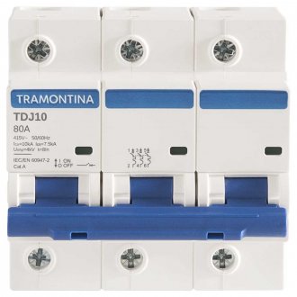 Mini disjuntor 3 polos, 80 A, 10 kA, tdj10, 58013143 TRAMONTINA ELETRIK