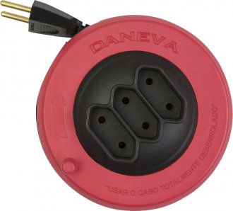 Extens�o el�trica com 5 metros, cabo paralelo, 2 x 0,75 mm�, 3 tomadas, 2P 10 A, com suporte enrolador, Pop Spin, 1495, DANEVA
