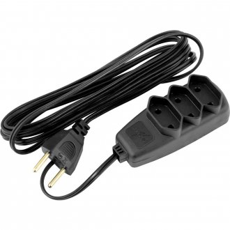 Extens�o el�trica com 3 metros, cord�o PL 2 x 0,75 mm�, 2P preta, modelo Sort 1655, DANEVA