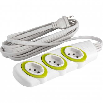Extens�o el�trica com 3 metros, cabo PP 3 x 0,75 mm�, 2P+T gelo, modelo No Shock 45 1712, DANEVA