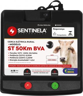 Eletrificador de cerca el�trica 50 km, com alcance de 10.000 m, 1015 SENTINELA