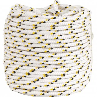 Corda multifilamento tran�ada 8,0 mm x 50 m, branca com detalhes em preto e amarelo, VONDER